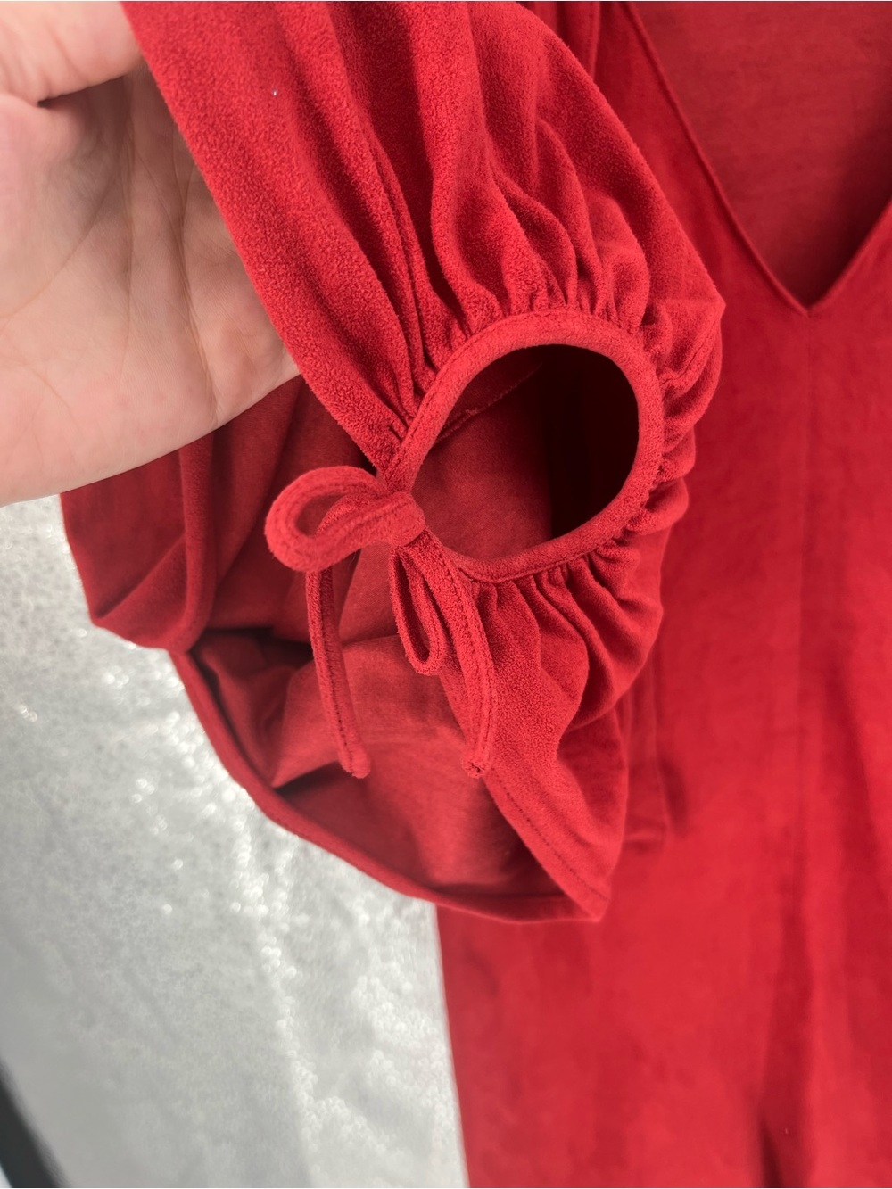 Laundry Shelli Segal Red Suede-Look Long Sleeve Tie Front Mini Dress USA XS Sz 2 - Picture 7 of 16